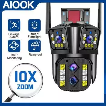 AIOOK 32MP 8K 10X оптический зум 4 объектива CCTV Беспроводная Wi-Fi наружная IP-камера безопасности Полноцветное ночное видение