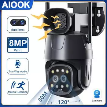 AIOOK 4K, 8MP, камера видеонаблюдения, наружная IP-камера безопасности WIFI, 10-кратный оптический зум, двусторонний вызов, сигнализация мобильного слежения AI, водонепроницаемость, поддержка Onvif
