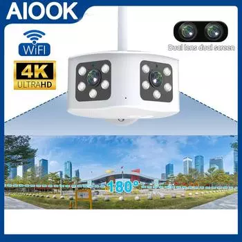 AIOOK, 4K, 8MP, камера видеонаблюдения WIFI, широкий угол обзора 180 градусов, уличная IP-камера наблюдения, ночное видение, двусторонняя связь