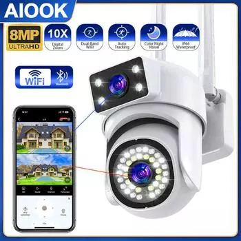 AIOOK 4K двойной объектив PTZ IP CCTV 5G Wi-Fi камера обнаружения человека автоматический экран слежения 24 часа запись видео уличная водонепроницаемая камера видеонаблюдения