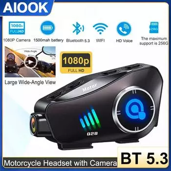 AIOOK Bluetooth-гарнитура для мотоциклетного шлема HD 1080P Видео Беспроводная камера Рекордер Уличный водонепроницаемый DVR Музыка Handsfree Звонки HD-гарнитура