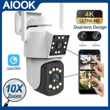AIOOK CCTV Wi-Fi камера 4K 8Mp 10X Zoom Pan Tilt Наружное наблюдение IP-безопасность Двусторонний вызов Цвет Ночное видение Ai Mobile Tracking