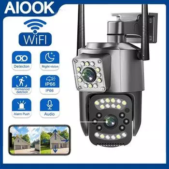 AIOOK Цветная камера ночного видения с автоматическим отслеживанием двунаправленного вызова Ptz CCTV Открытая беспроводная Wi-Fi камера 360 градусов