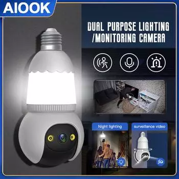 AIOOK домашняя камера безопасности со светодиодной лампочкой HD 3MP 5G WiFi камера видеонаблюдения ИК ночного видения 2-сторонняя аудиодомофон PTZ освещение видеорегистратор