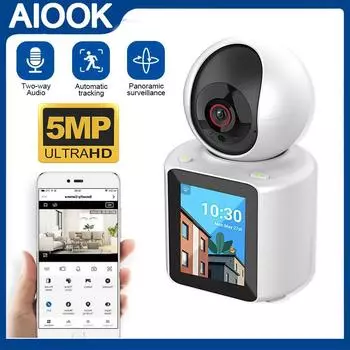 AIOOK домашняя камера видеонаблюдения для видеозвонков, домашняя беспроводная мини-камера с Wi-Fi, 5 МП, инфракрасное ночное видение, мобильное отслеживание