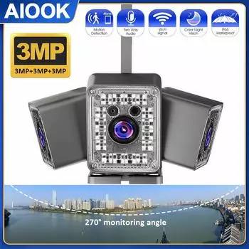 AIOOK Домашняя уличная камера безопасности HD 9MP WiFi Водонепроницаемая IP-камера ночного видения Двусторонняя аудиосвязь Домофон Широкоугольный видеорегистратор 270° Обнаружение движения