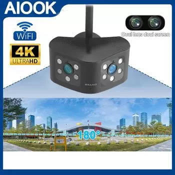 AIOOK двойной объектив 4K 8MP 8X Zoom CCTV Беспроводная Wi-Fi уличная водонепроницаемая камера безопасности Беспроводная сверхширокоугольная 180-линейная мера