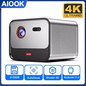 AIOOK Full HD 4K 3D 300-дюймовый кинотеатр AI Лазерный автофокус Smart Android WiFi LED DLP Видеопроектор для домашнего кинотеатра Подходит для корпоративного офиса в отеле