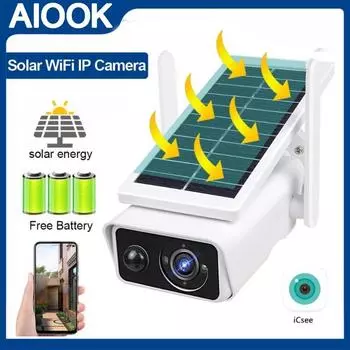 AIOOK HD 3MP WiFi наружная солнечная камера безопасности ночного видения IP66 Водонепроницаемая IP-камера Умная сигнализация оповещения IP CCTV