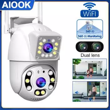 AIOOK HD 8MP 4K двойной объектив уличная водонепроницаемая камера безопасности полноцветная камера ночного видения IP WIFI CCTV двусторонняя аудиоразговорная PTZ-камера