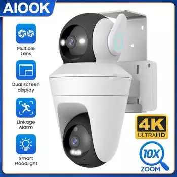 AIOOK HD 8MP 4K WIFI камера безопасности наружная водонепроницаемая IP-камераДвусторонняя аудиосвязь 10-кратный зум Полноцветное ночное видениеОбнаружение движения onvif