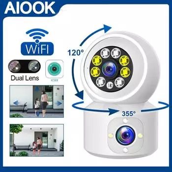 AIOOK ICSEE 8MP 4K CCTV Беспроводная наружная Wi-Fi камера наблюдения IP-камера наблюдения ночного видения с двойным зеркалом
