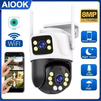 AIOOK Icsee 8MP 4K CCTV WIFI Камера Беспроводное наружное подключение Мобильный телефон IP-камера безопасности Двунаправленный вызов Мобильный трекинг Цвет Водонепроницаемая
