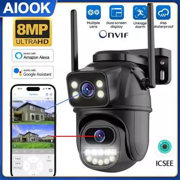 AIOOK ICSEE камера наружная водонепроницаемая камера безопасности HD 4K WiFi CCTV полноцветное ночное видение PTZ мобильный мониторинг двусторонняя аудиосвязь удаленный просмотр