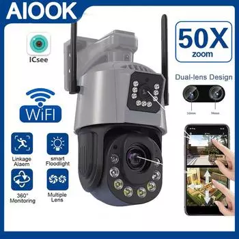 AIOOK ICSEE камера видеонаблюдения WIFI PTZ беспроводная уличная IP-камера безопасности оптический зум 50-кратный двунаправленный вызов инфракрасное ночное видение