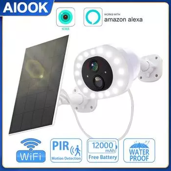 AIOOK ICSEE Wi-Fi CCTV HD 4KWiFi уличная солнечная камера для уличного фонаря 12000 мАч водонепроницаемый двусторонний домофон удаленный просмотр