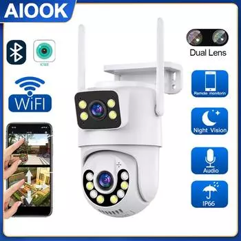 AIOOK ICSEE Wi-Fi камера видеонаблюдения HD 8MP 4K двойной объектив уличная водонепроницаемая камера ночного видения для внутренней связи камера безопасности AI интеллектуальное обнаружение камера удаленного просмотра