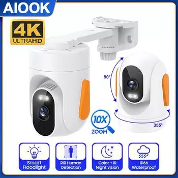 AIOOK IP-камера, уличная водонепроницаемая HD 4K WIFI система видеонаблюдения, 10-кратный зум, домашняя камера безопасности, полноцветная камера ночного видения, двусторонний домофон, обнаружение движения