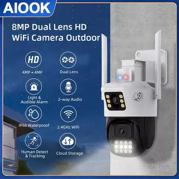 AIOOK камера безопасности HD 8MP 4K WiFi CCTV наружная водонепроницаемая двусторонняя аудиодомофон удаленный просмотр PTZ камера обнаружения движения людей