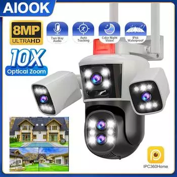 AIOOK Наружная водонепроницаемая камера безопасности HD 8MP WiFi камера 10-кратный зум двусторонняя аудиосвязь PTZ 360° мониторинг мобильности IPC360 HOME APP камера