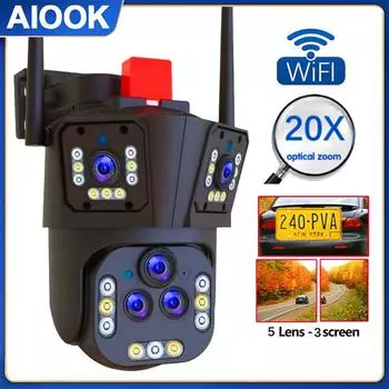 AIOOK Уличная камера безопасности HD 20MP 4K20X Zoom WiFi Камера видеонаблюдения Полноцветная водонепроницаемая PTZ-камера ночного видения Двусторонний домофон AI Мобильный мониторинг