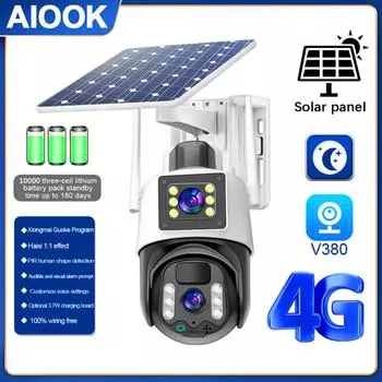 AIOOK уличная водонепроницаемая солнечная камера HD 8MP 4K 4G камера безопасности полноцветное ночное видение 2-сторонний аудиодомофон PTZ мобильное обнаружение V380 PRO