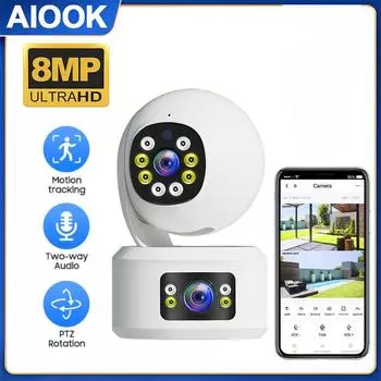 AIOOK Wi-Fi двойной объектив HD 5MP домашняя камера безопасности полноцветная ночное видение аудиодомофон IP-камера видеонаблюдения с удаленным просмотром приложение YOOSEE APP