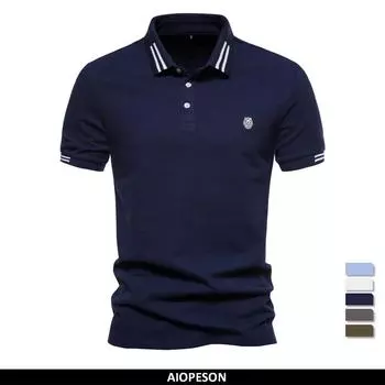 AIOPEON брендовые мужские рубашки поло из 100% хлопка, повседневные однотонные рубашки поло с короткими рукавами для мужчин, новая летняя дизайнерская одежда для мужчин L 80-90 kg светло-синий