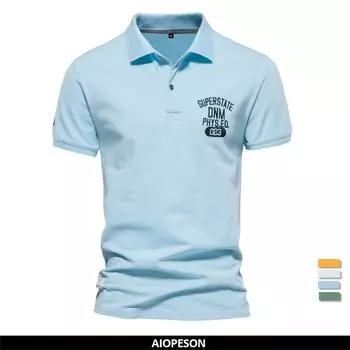 AIOPESON хлопковые мужские рубашки поло с вышивкой, повседневные однотонные рубашки поло высокого качества, мужские новые поло с короткими рукавами L 80-90 kg жёлтый