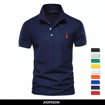 AIOPESON летняя мужская рубашка поло Повседневная рубашка поло с вышивкой жирафа 35% хлопок для мужчин топы с короткими рукавами футболки XXL 72-80 kg красный