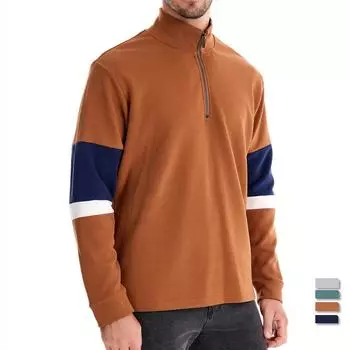 AIOPESON Mens Mock Neck Quarter Zip Sweatshirts Patchwork Casual Pullover Cotton-blend Sweatshirt for Men