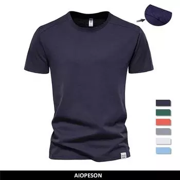 AIOPESON, мужская футболка из 100% хлопка, однотонные однотонные мужские футболки с круглым вырезом и короткими рукавами, новые летние топы, футболки, мужская одежда USA S 50-60 kg светло-синий