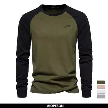 AIOPESON мужские футболки из 100% хлопка с длинным рукавом и круглым вырезом Pactwork повседневные футболки для мужчин новые весенние дизайнерские футболки мужская одежда S 60-70 kg светло-серый