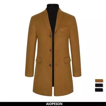 AIOPESON Мужское пальто 2022 Новое зимнее облегающее модное однобортное длинное пальто с лацканами, мужское шерстяное пальто, зимние куртки EUR 56(XXL) 80-88 kg