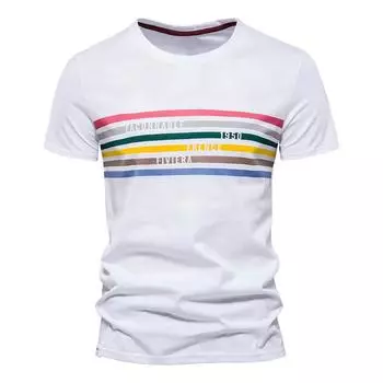 AIOPESON полосатые хлопковые футболки мужские с круглым вырезом Slim Fit повседневные модельерские футболки для мужчин летняя мужская одежда с коротким рукавом M 55-65 kg светло-зеленый