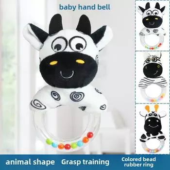 Aipinqi Black & White Animal Hand Crank Rubber Ring Bell: Visual Stimulation Toy for Babies 0-3 Years