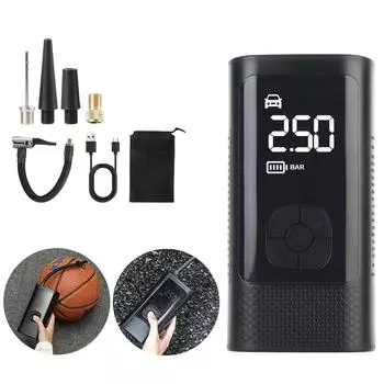 Air Compressor Cordless Inflation For Bike Car Ball Motorcycle Cars Tires Air Compressor Car Tires Fast Inflation Tire Inflator чёрный