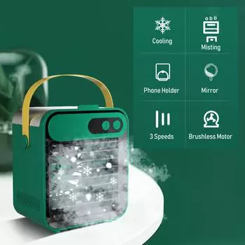 Air Conditioner Fan with Phone Holder Mirror Cooling Air Cooler Humidifier 180mL Space Cooler 3 Speeds USB Convenient Handle белый