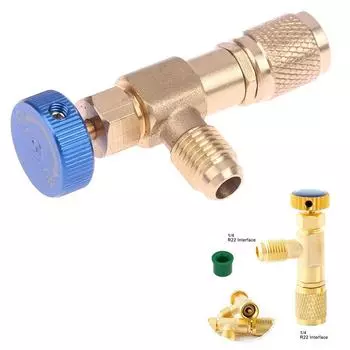 Air Conditioning Refrigerant Safety Valve R410A R22 1/4 Copper Adapter Tools синий