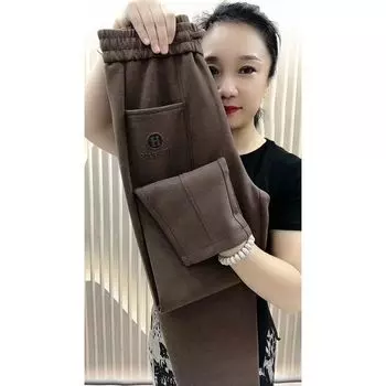 Air Cotton K-style High Waist Loose Middle-Aged and Elderly Sports Pants Coffee M