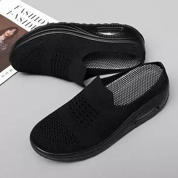 Air cushion rocking mesh shoes women s 2024 summer fly-woven breathable casual shoes one pedal women s shoes 35 чёрный