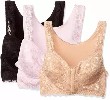 Air Fit Open Front Lace Bra 3 Color Set Pink Black, Beige, 3L-4L
