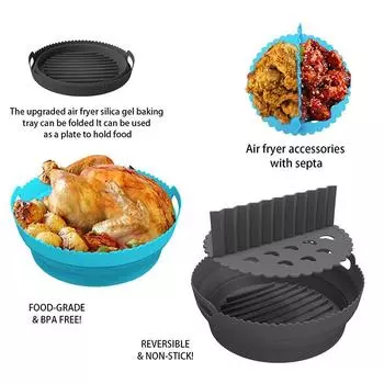 Air Fryer Silicone Basket Plate Round Reusable Air Fryer Cooking Accessories Foldable BPA Free Airfryer Tool Baking Molds