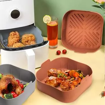 Air Fryers Silicone Oven Baking Tray Reusable Non-Stick Air Fryers Basket Liners for Pizza Fried Square Air fryers Oven Supplies серый
