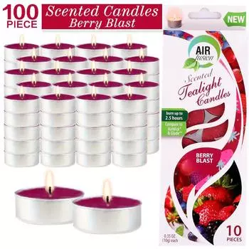 Air Fusion 100 шт. чайных свечей с ароматом бургундских ягод, 2,5 часа бездымной, без капель и стойкой ароматерапии