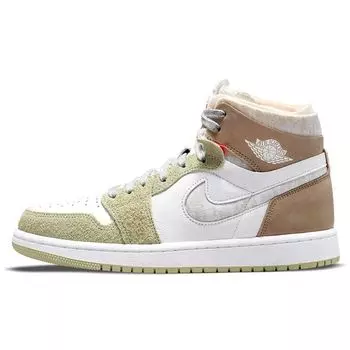 Air Jordan 1 High Zoom Comfort Olive Aura Женские кроссовки Белый Хаки Серо-Хезер CT0979-102 35.5