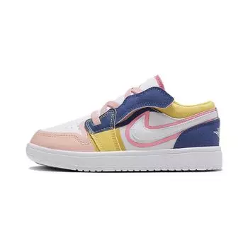 Air Jordan 1 Low ALT SE PS Разноцветные парусиновые детские кроссовки Белый французский-синий топаз-золотой FD2655-100 35
