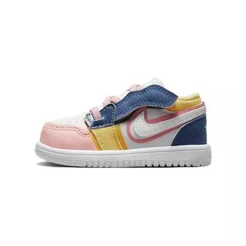 Air Jordan 1 Low ALT SE TD Разноцветные парусиновые детские кроссовки Белый Французско-Синий Топаз-Золото FD2656-100 25