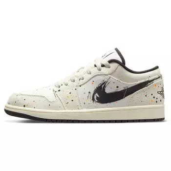 Air Jordan 1 Low Brushstroke Swoosh - Кроссовки унисекс с брызгами краски Белый Натуральный Черный DM3528-100 45.5
