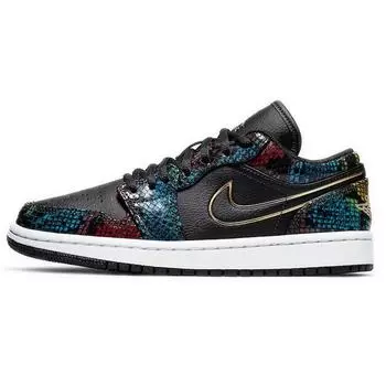 Air Jordan 1 Low Multi Snakeskin Женские кроссовки Разноцветный Черный Металлик-Золотой CW5580-001